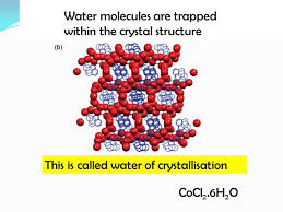 <p>It is the water molecules which are incoporated in a crystal lattice </p>