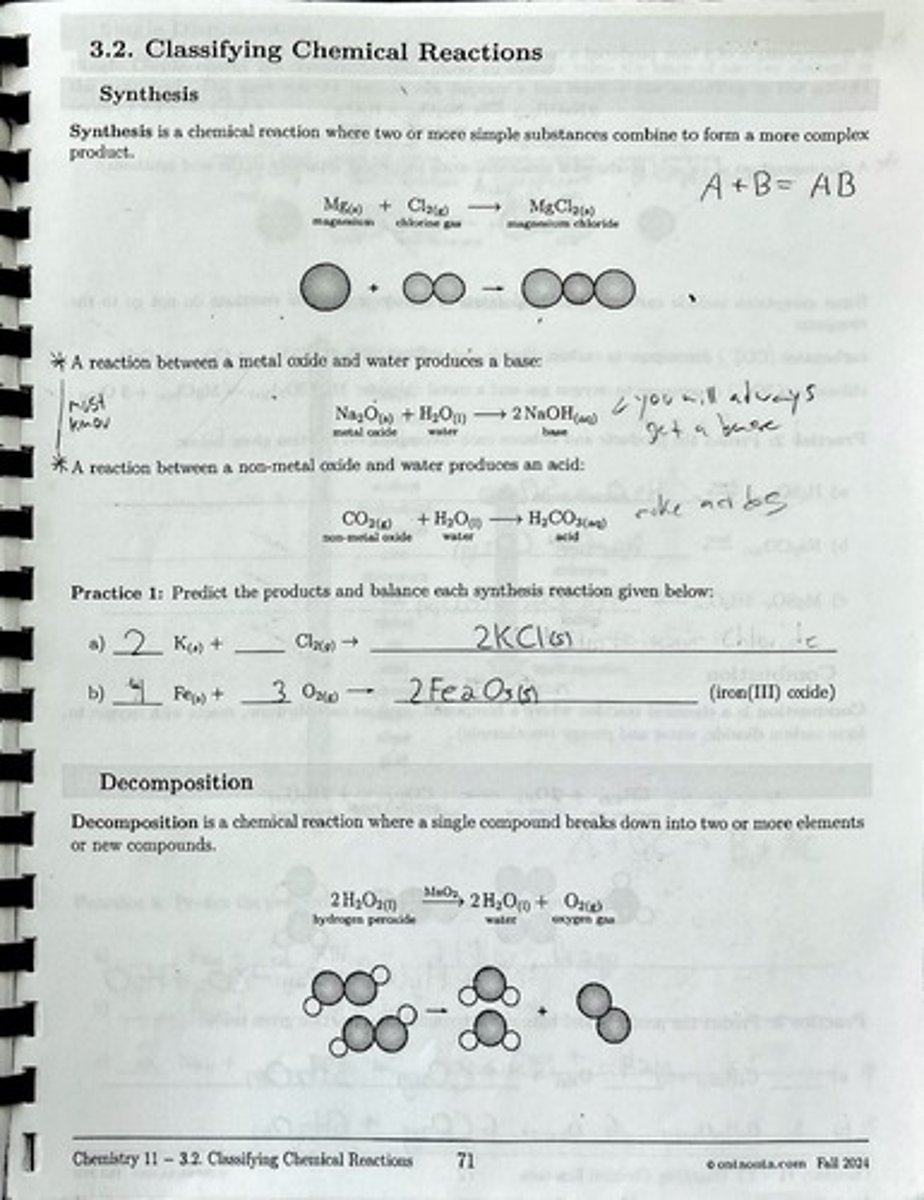 <p>A chemical reaction where two or more simple substances combine to form a more complex product.</p>