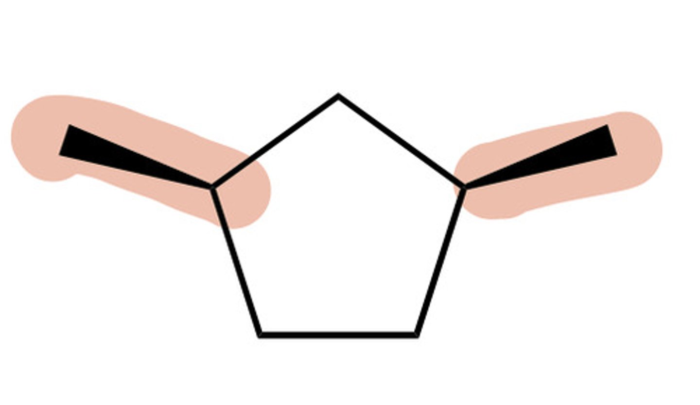 <p>Substituents BOTH either dashed OR wedged</p>
