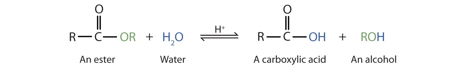 <ul><li><p>Dilute acid</p></li><li><p>Ethyl ethanoate + H2O → ← Ethanoic acid + ethanol</p></li></ul>