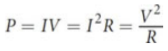 <p>ratio of work (energy expenditure) to time; rate at which energy is dissipated by a resistor;interconverted by substitution using Ohm’s law</p>