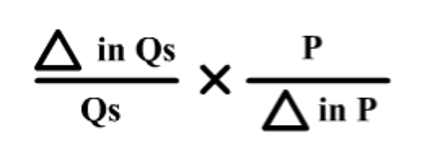 <p>measure of how much the quantity supplied of a product responds to a change in price and how quickly firms can ramp up production (decimal value); supply inelastic in the short run and more elastic in the long run</p>