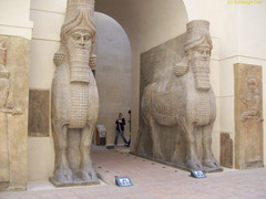 Winged, 5 legged bulls with human heads (guardian statues from Mesopotamia and Persia)