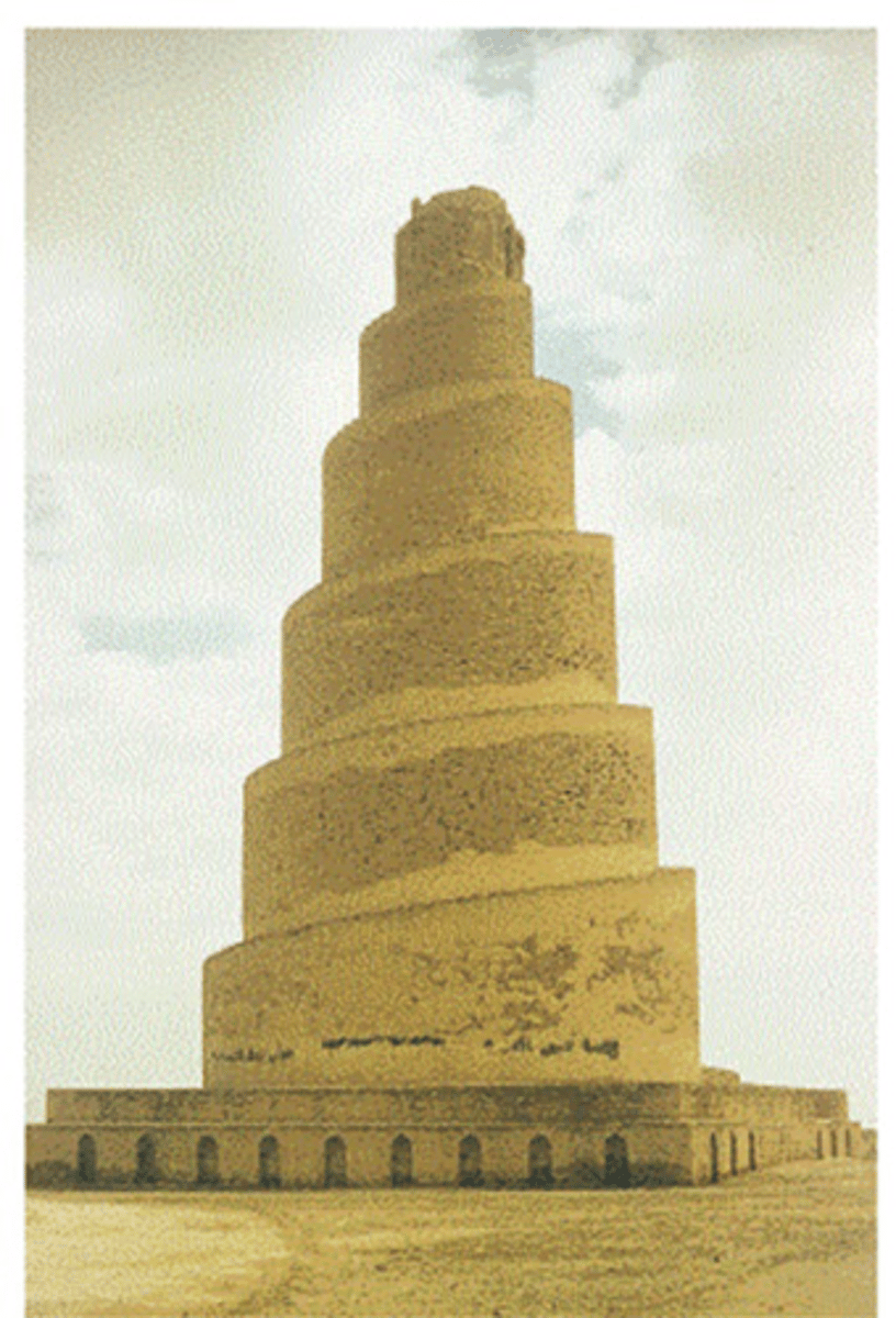 <p>Largest mosque ever built that was constructed in Samarra, Iraq in the 9th Century. Has a cone-shaped minaret with the spiral minaret is encircled by ram. Horses could ride up</p>
