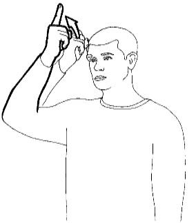 <p>Flick your index finger near your forehead</p>