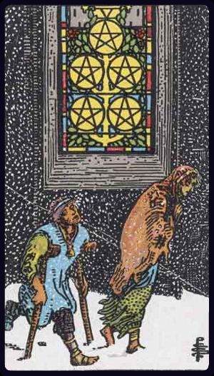 <p>FIVE OF PENTACLES</p>