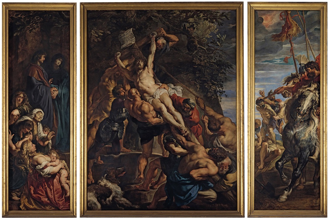 <p><span><strong>Peter Paul Rubens, <em>The&nbsp;Elevation of the Cross</em></strong>, from the Church of St. Walburga, 1610–11. Oil on wood, 11 ft. 1 in. × 15 ft. 1⅞ in. (3.38 × 4.62 m). Now in Antwerp Cathedral, Belgium</span></p>