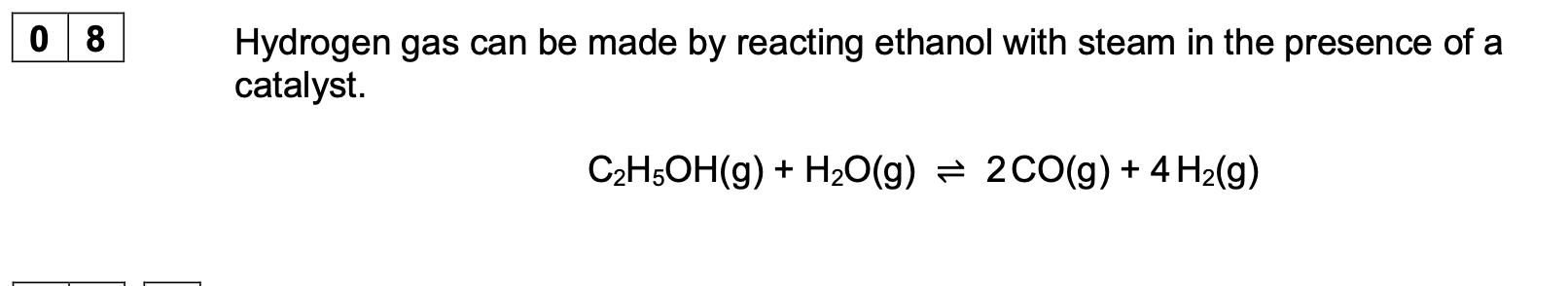 <p><strong>0 8 . 3 </strong>The pressure of the equilibrium mixture was increased by reducing the volume of the</p><p class="p1">container at constant temperature.</p><p class="p1">Predict the effect of increasing the pressure on the equilibrium yield of hydrogen.</p><p class="p1">Explain your answer.</p><p class="p1">Predict the effect of increasing the pressure on the value of <em>K</em><span>c</span></p><p class="p1"><strong>[4 marks]</strong></p><p class="p1">Effect on equilibrium yield of hydrogen:</p><p class="p1">Explanation:</p><p class="p1">Effect on value of <em>K</em><span>c:</span></p>
