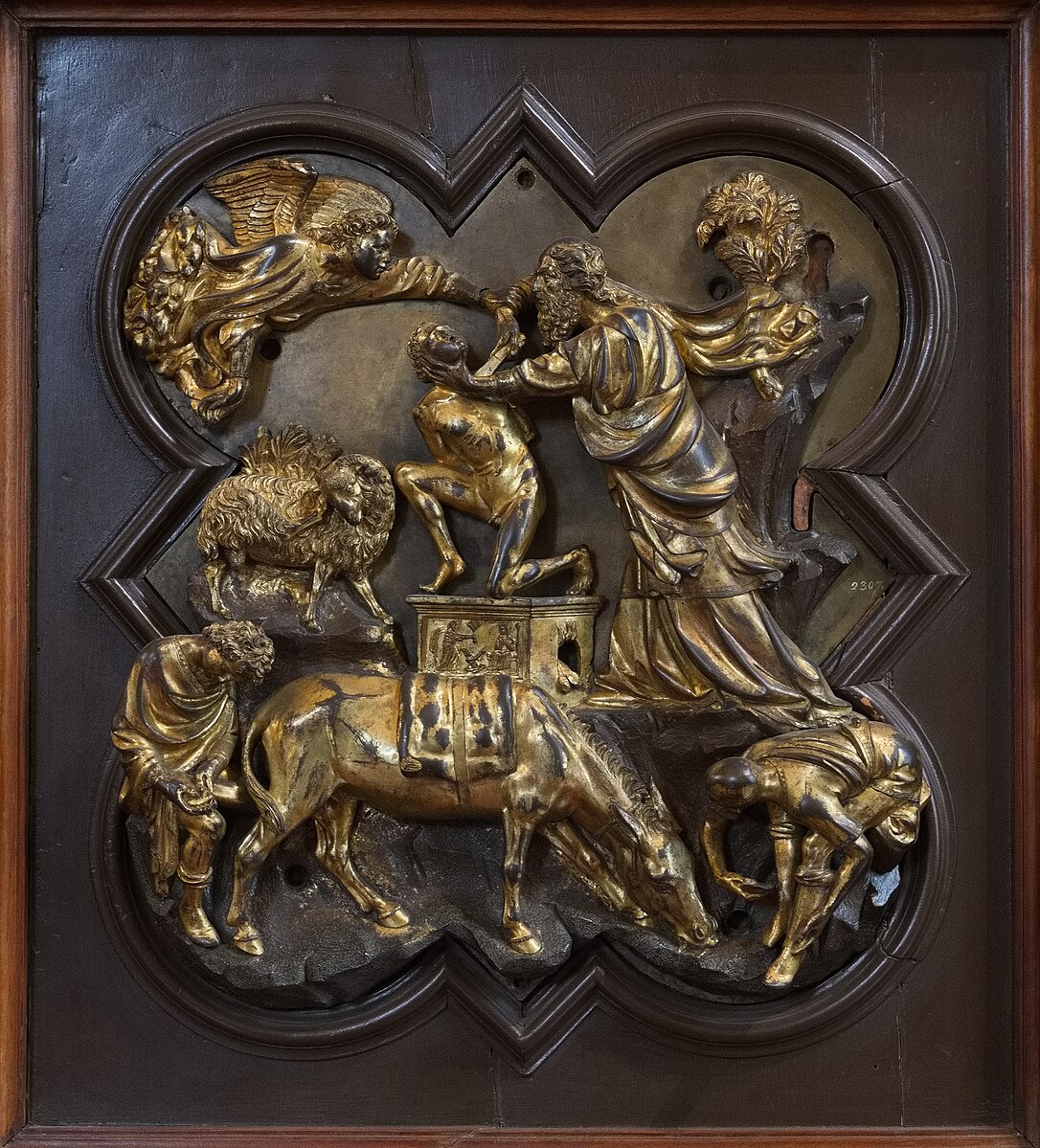 <p>Filippo Brunelleschi, Sacrifice of Isaac, 1401-2<br><br>What are the piece’s form, function, content, and context?</p>