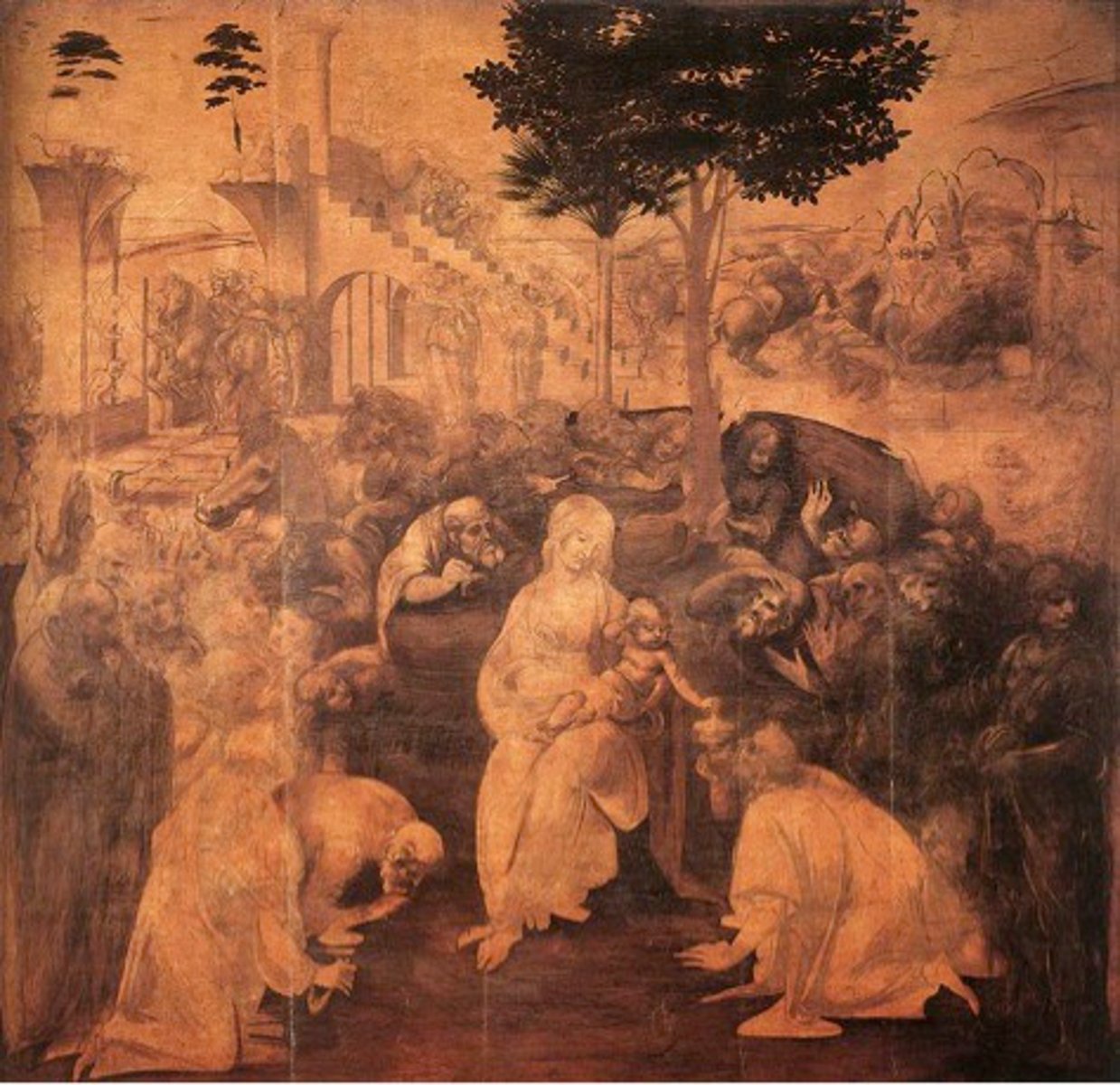 <p>a visible trace of earlier painting beneath a layer or layers of paint on a canvas (change of mind)</p>