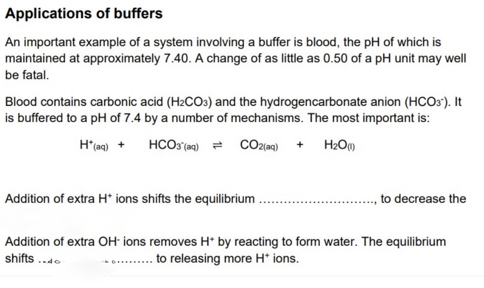 <p>applications of buffers - fill in the blanks</p>