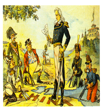 <p>Many countries were involved in what concept shown in this image?</p>