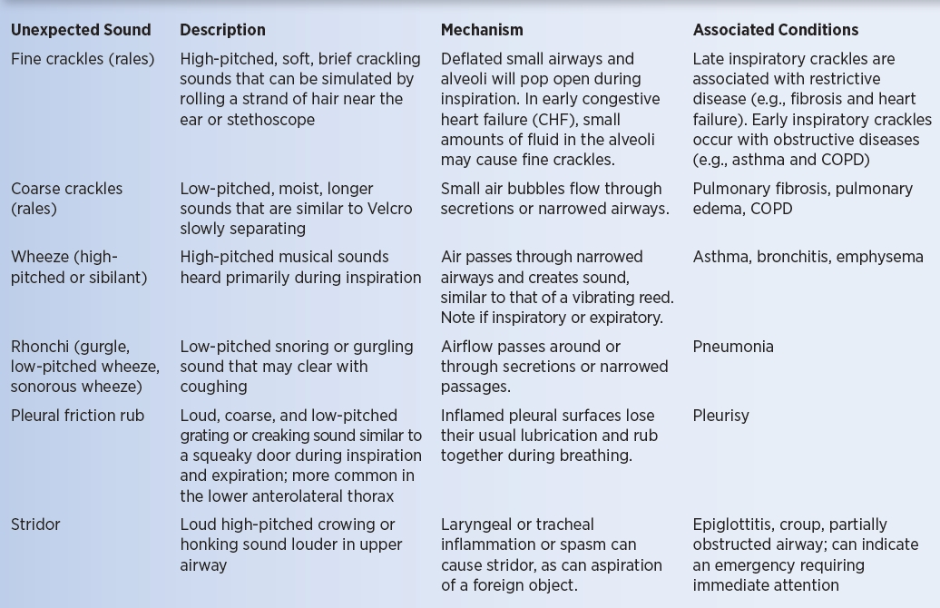 <p>what are the <span>adventitious Lung Sounds</span></p>