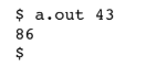 <p>(6 points) Write a main function that accepts an integer as the command line argument and prints out twice the value of the given integer. You can assume there is only one argument and that the argument is an integer (you don't have to do any error checking). Don't write the #include files, just the main(). The program should work like this:</p>
