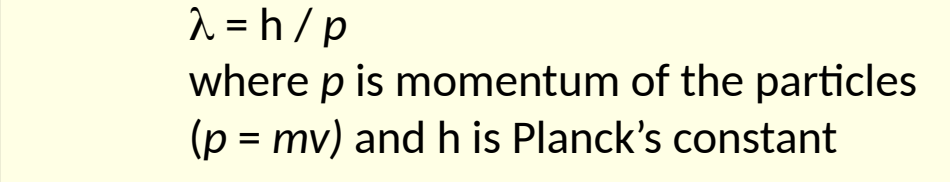 <p>how can you control wavelength of neutrons? give example of technique </p><p>what wavelength is needed for neutron diffraction?</p>