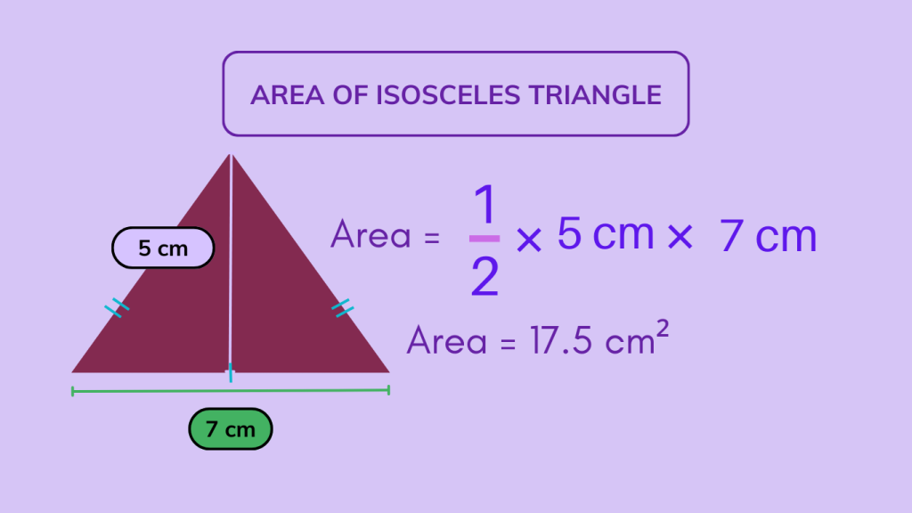 <p>l<sup>2</sup>/2  = (leg<sub>1</sub>)(leg<sub>2</sub>)/2</p><p>let l be the length of one of the equal sides </p>