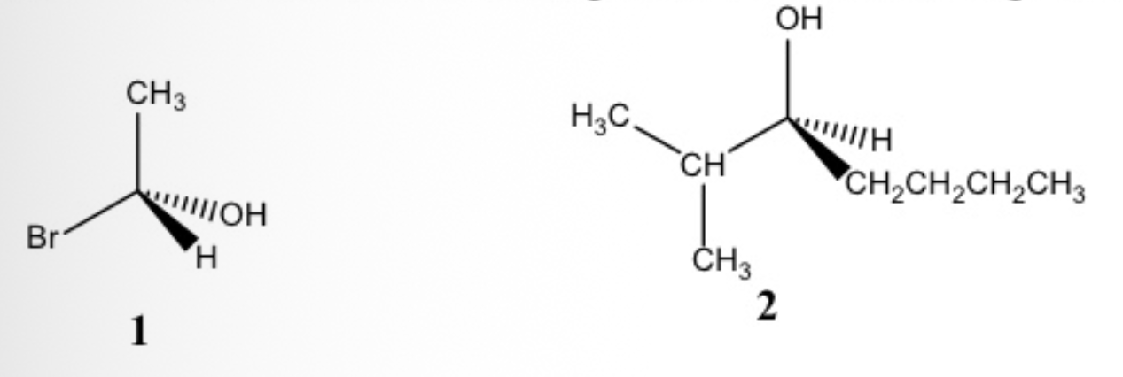 <p>Which of the following has/have the S configuration: 1 or 2?</p>