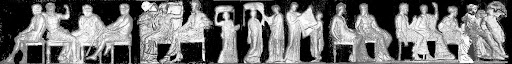 <p>Parthenon East frieze: Label the gods to the left of the peplos scene</p>
