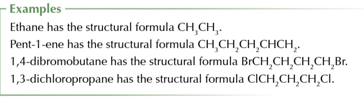 <p>shows the atoms CARBON BY CARBON with the attached hydrogens and functional groups in WRITTING and DOES NOT SHOW BONDS</p>