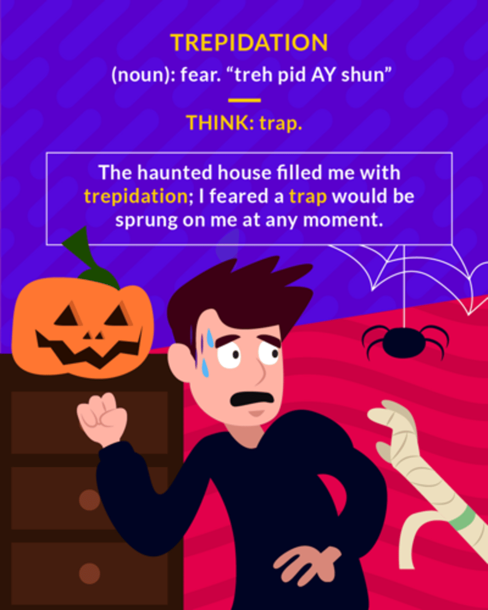 <p>a feeling of fear or agitation about something that may happen</p><p>E.g He entered a dark room with trepidation, unsure what he might find.</p>