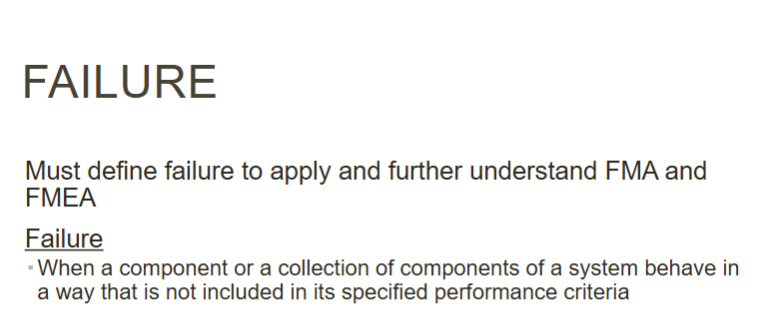 <p>when a component or a collection of components of a system behave in a way that is not included in its specified performance criteria</p>