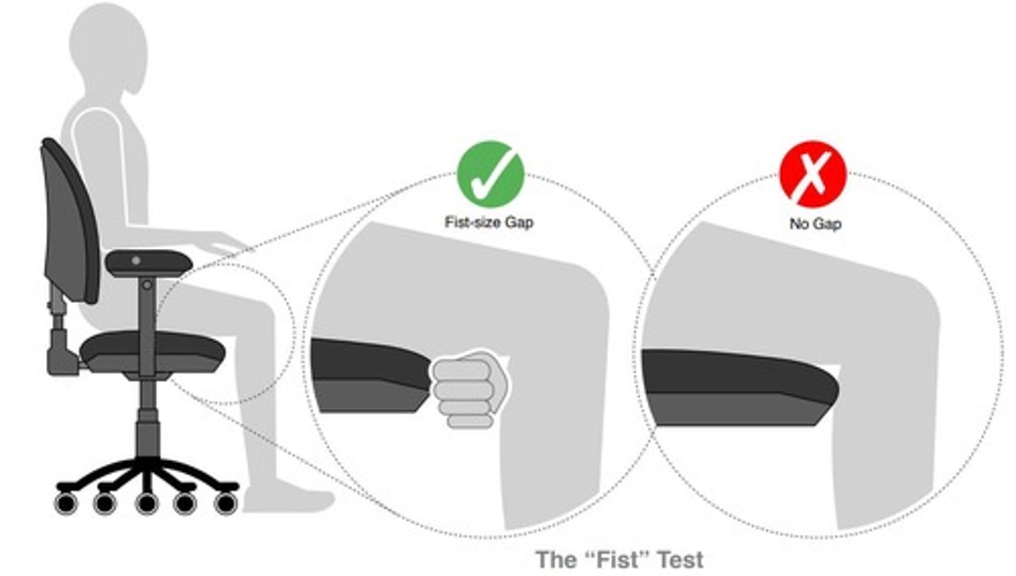 <p>Space between knee and chair front (~5-7cm).</p>