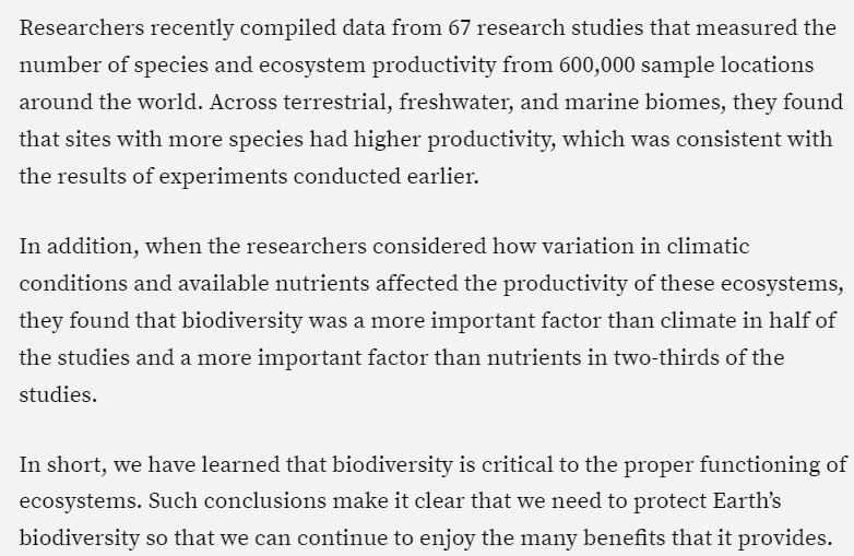 <p>Which of the following is evidence that supports the author’s conclusion in the passage?</p><p><span>67 research studies were conducted. </span></p><p><span>Terrestrial, freshwater, and marine biomes were investigated.</span></p><p><span> Two-thirds of the studies found that biodiversity affected productivity more than nutrients. </span></p><p><span>Sampling was conducted in 600,000 locations around the world.</span></p>