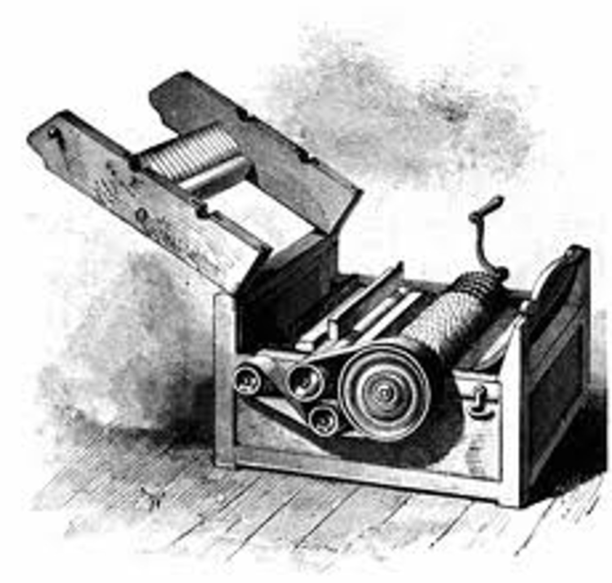 <p>This machine was invented by Eli Whitney in 1793. It removed seeds from plant fibers.</p>