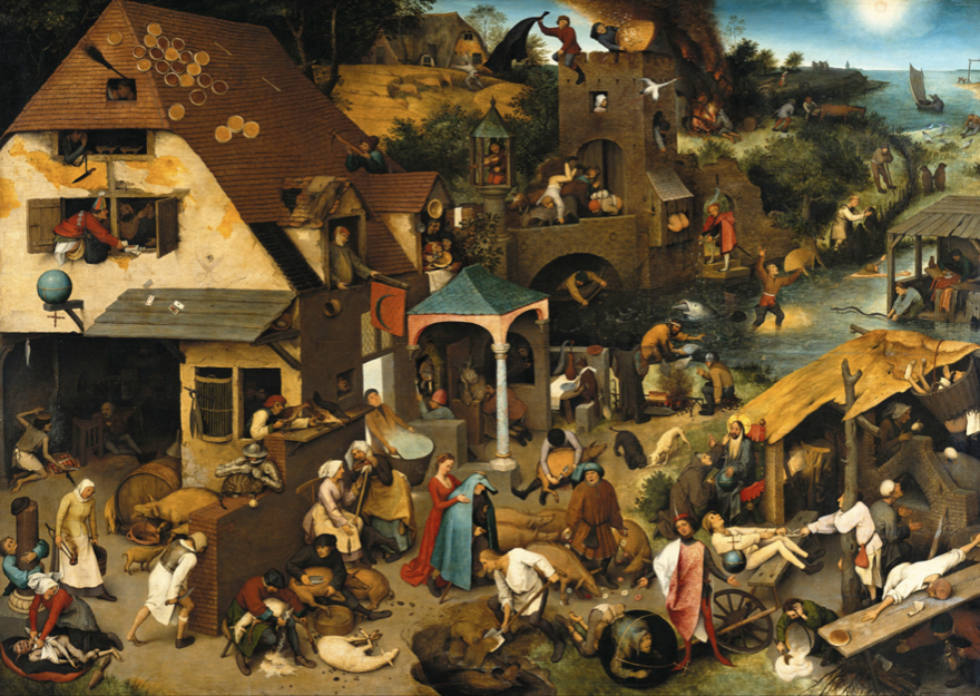 <ul><li><p>Pieter Bruegel the elder</p></li><li><p>Doing his own thing over high renaissance artists</p></li><li><p>Non-religious popular subject</p></li></ul>