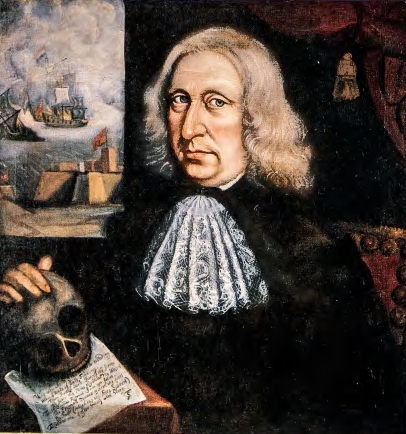<p><strong>Description</strong>: </p><ul><li><p><span>He rests his hand on a skull, with a poem underneath reminding the viewer that they will leave the world and its dangers and riches to be clothed with the glory of God. (Common in puritan sermons, which encourages people to look within themselves for evidence that they have been saved by God’s grace).</span></p></li></ul><p><span>(English Colonies)</span></p>
