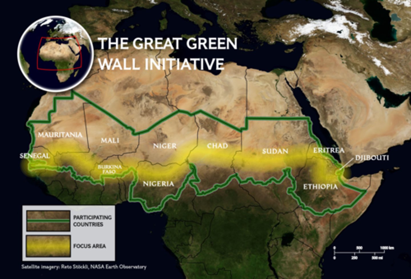 <p>A planned project to plant a wall of trees across Africa at the southern edge of the Sahara desert to prevent desertification.</p>