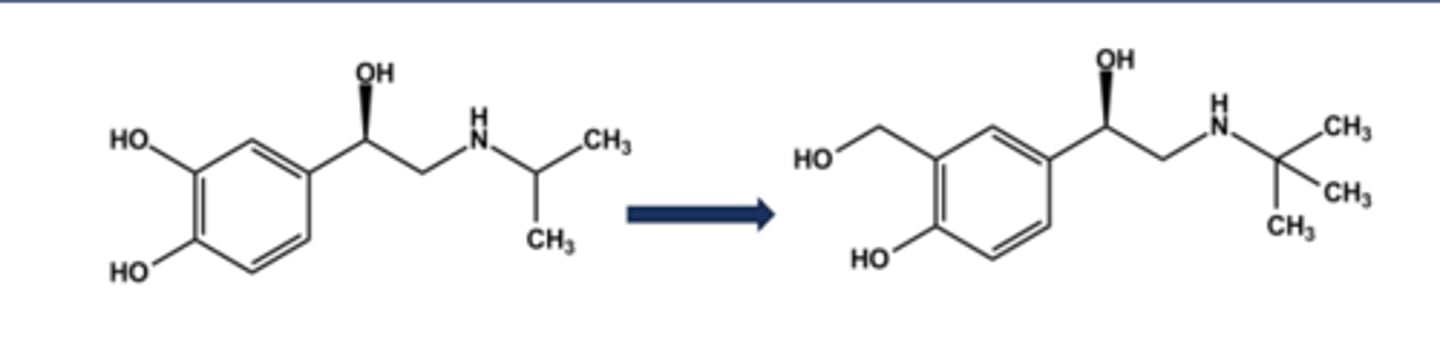 <p>eliminates COMT biotransformation</p><p>increases β2 -selectivity</p>