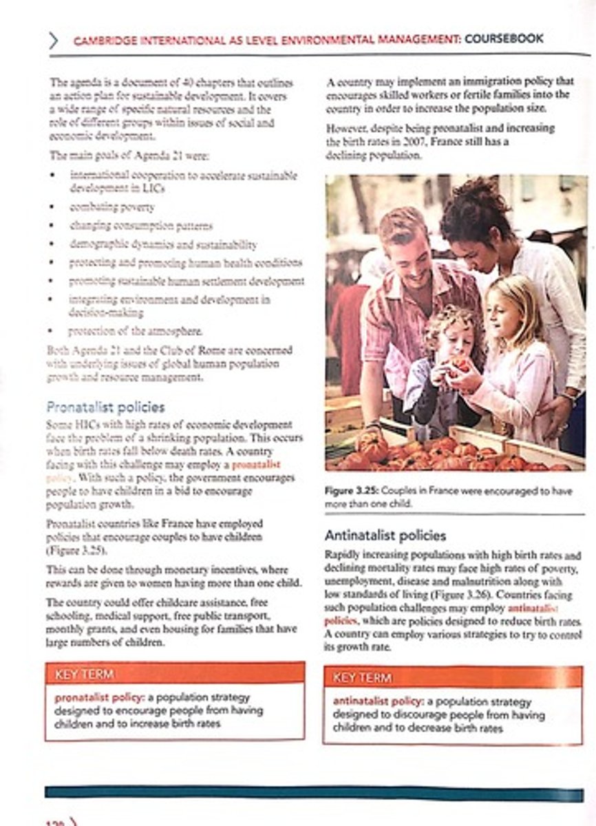 <p>A policy aimed at reducing birth rates to slow down population growth.</p>