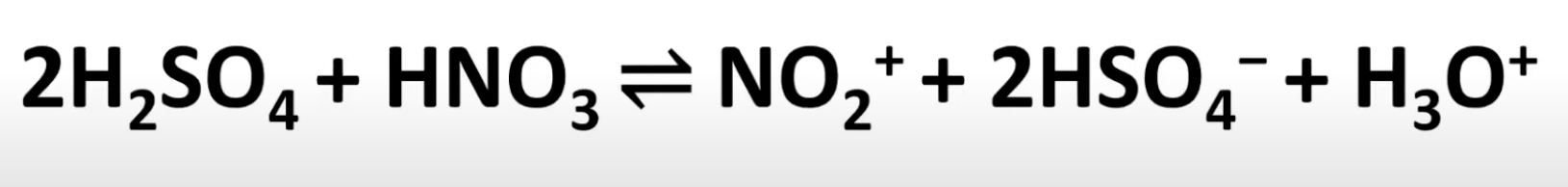 Nitronium ion (NO₂⁺), formed by reaction of nitric acid with sulfuric acid.