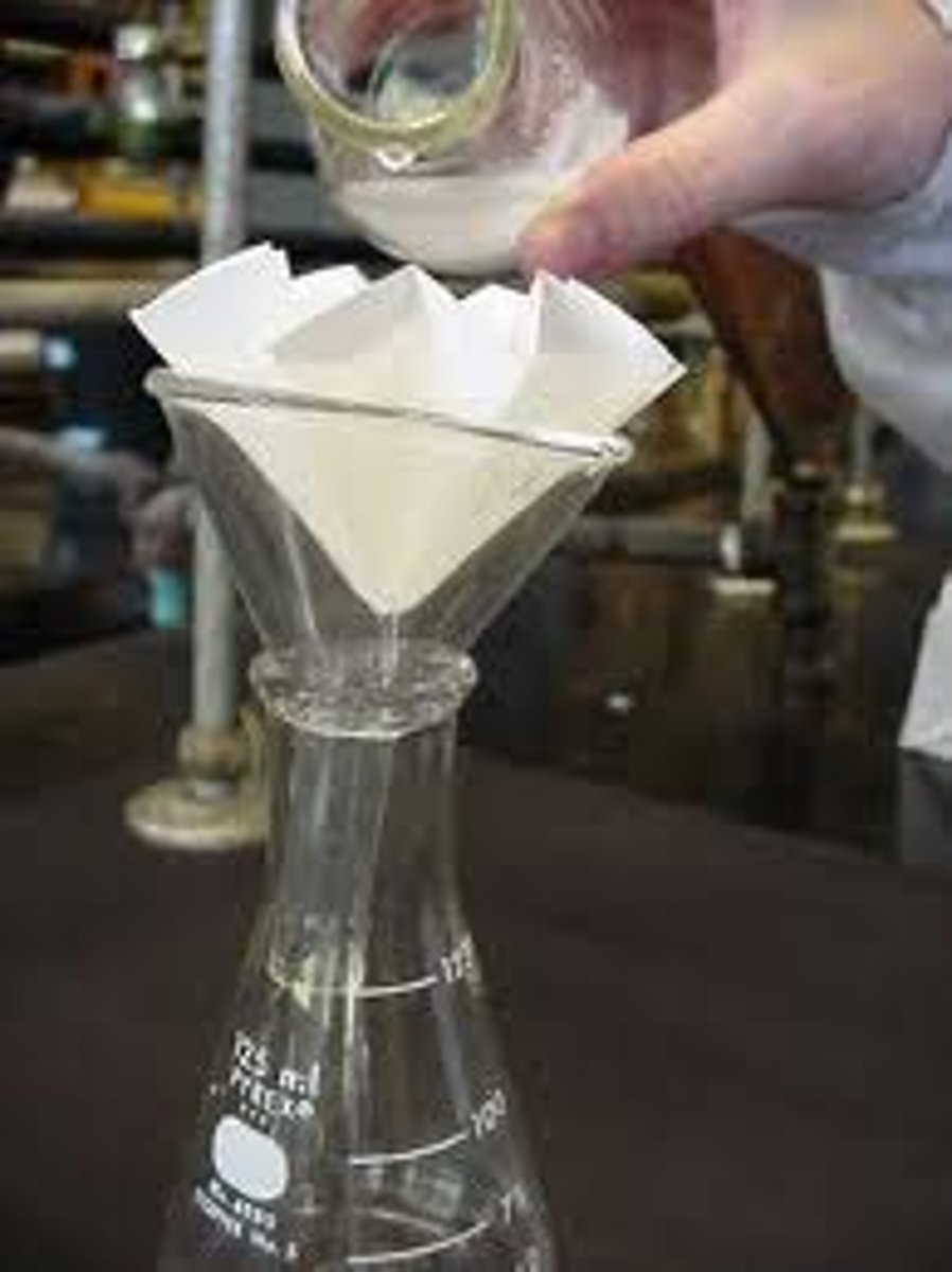 <p>Best for granular substances</p><p>Example: Removing a drying agent from a 50 mL of a solution</p><p>Overall rather slow</p>