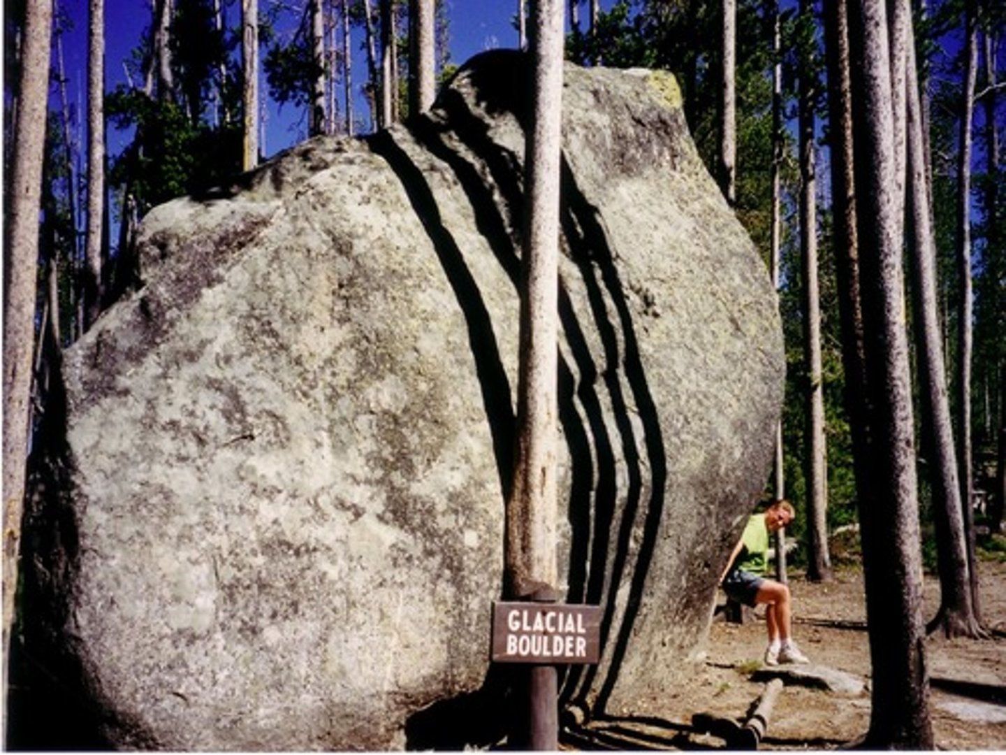 <p>An ice-transported boulder that was not derived from the bedrock near its present site.</p>