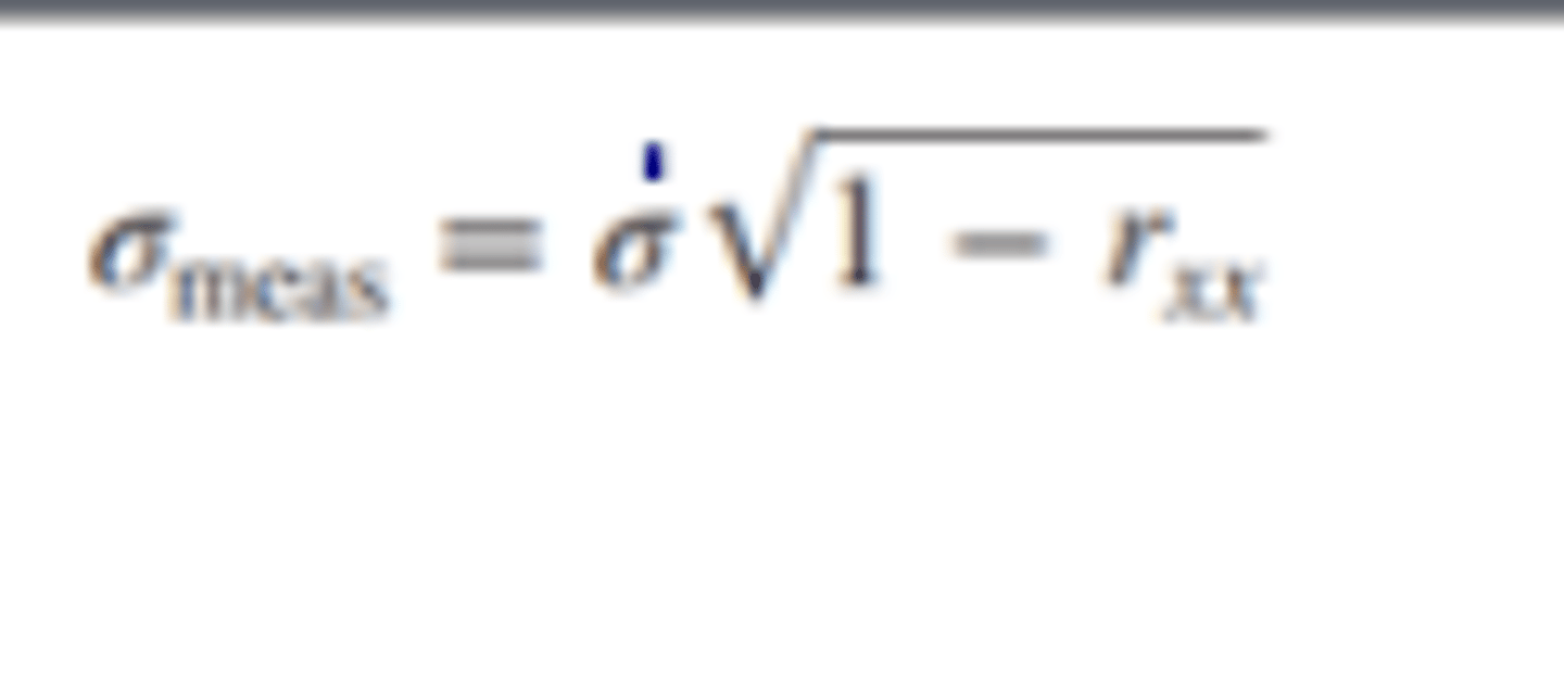 <p>• Denoted by the symbol σmeas</p><p>• An index of the extent to which one individual's scores vary over tests presumed to be parallel.</p><p>o σ: The standard deviation of test scores by the group oft esttakers.</p><p>o rxx: The reliability coefficient</p>