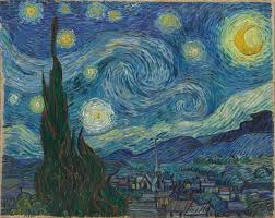 <p>A famous oil painting depicting a swirling night sky filled with stars over a sleepy village, showcasing Van Gogh's unique post-impressionist style and emotional depth. </p>
