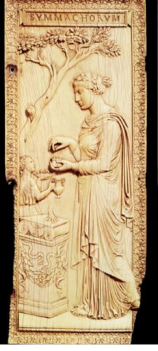 <p>-bookcover</p><p>-priestess performing a sacrifice</p><p>-Late Antique and Early Christian Art (Minor Art)</p>