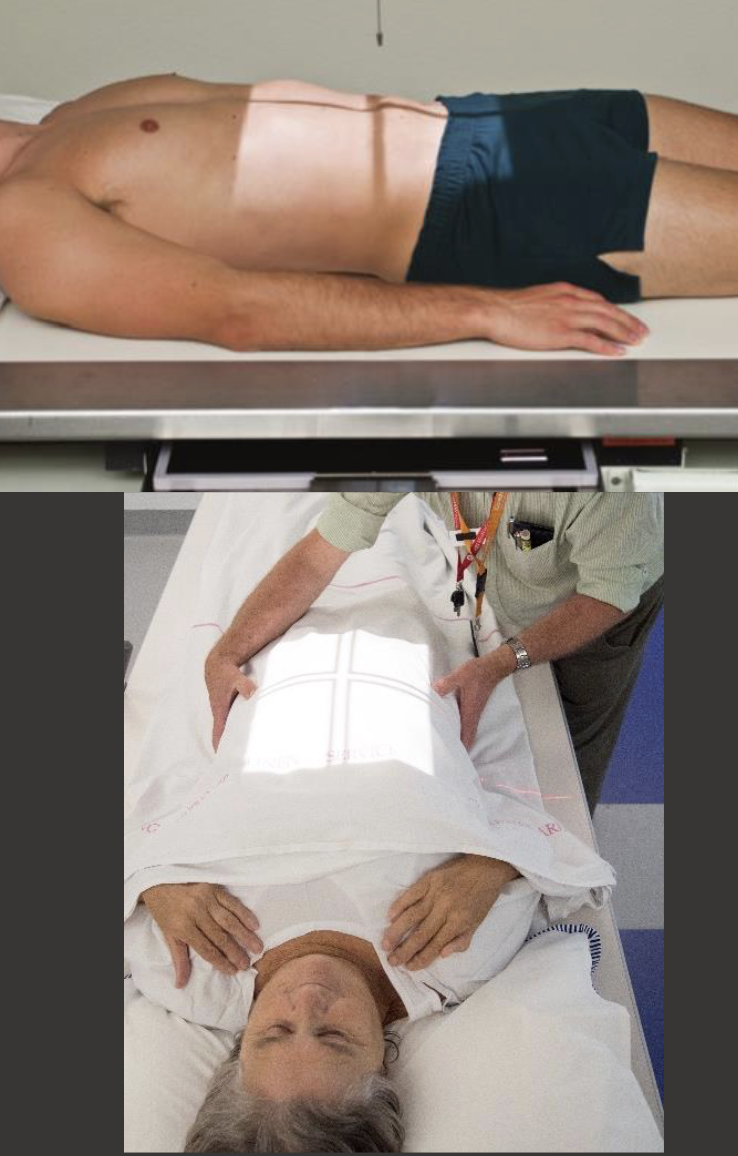 <p>Broad FS, 100cm</p><p>70kVp, 35mAs</p><p>Straight tube</p><p>CR: Midline at level of iliac crests</p>