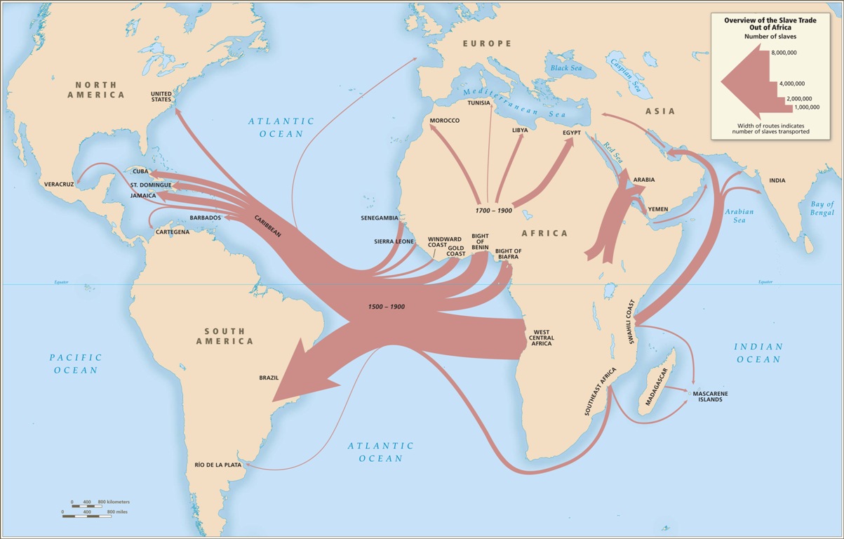 <p>The buying and selling of humans for forced labor, primarily associated with the buying of people in Africa and selling them to landowners in the American South.</p>