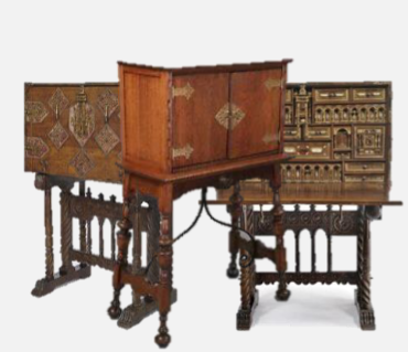 <p><span style="color: rgb(0, 0, 0);">- This writing cabinet was a Spanish Renaissance<br>innovation.<br>- It was a chest or hutch with a hinged writing<br>surface that rested on pull-out supports.<br>- Drawers and secret compartments were in the<br>interior.<br>- A lock, keyholes, handles and a large bolt of<br>wrought iron completed the top.<br>- The base had trestles or turned legs, braced with<br>wrought iron.</span></p>