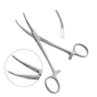 <p>Clamps vessels, but only part of the jaw has grip.</p>