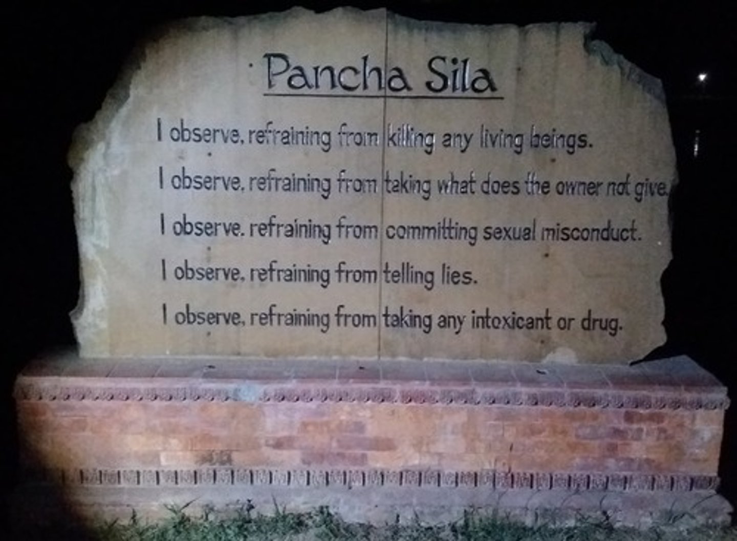 <p>These core principles, which can be found in many cultures and religions across Asia, include: (1) no murdering; (2) no stealing; (3) no sexual misconduct; (4) no lying; and (5) no intoxicants.</p>