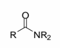 <p>a carbonyl group (C=O) with one R group attached to the carbonyl </p><p>carbon and one NR2 group </p><p>The NR2 group is part of the amide, NOT a separate amine </p><p>If you see what you think is an amine, check to make sure the group is not an amide</p>