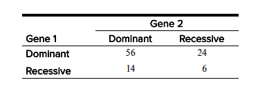 <p>A geneticist is studying two genes. Each gene can be either dominant or recessive. A sample of 100 individuals is categorized as follows. </p><p>a. What is the probability that in a randomly sampled individual, Gene 1 is dominant? </p><p>b. What is the probability that in a randomly sampled individual, Gene 2 is dominant? </p><p>c. Given that Gene 1 is dominant, what is the probability that Gene 2 is dominant? </p><p>d. These genes are said to be in linkage equilibrium if the event that Gene 1 is dominant is independent of the event that Gene 2 is dominant. Are these genes in linkage equilibrium? </p>