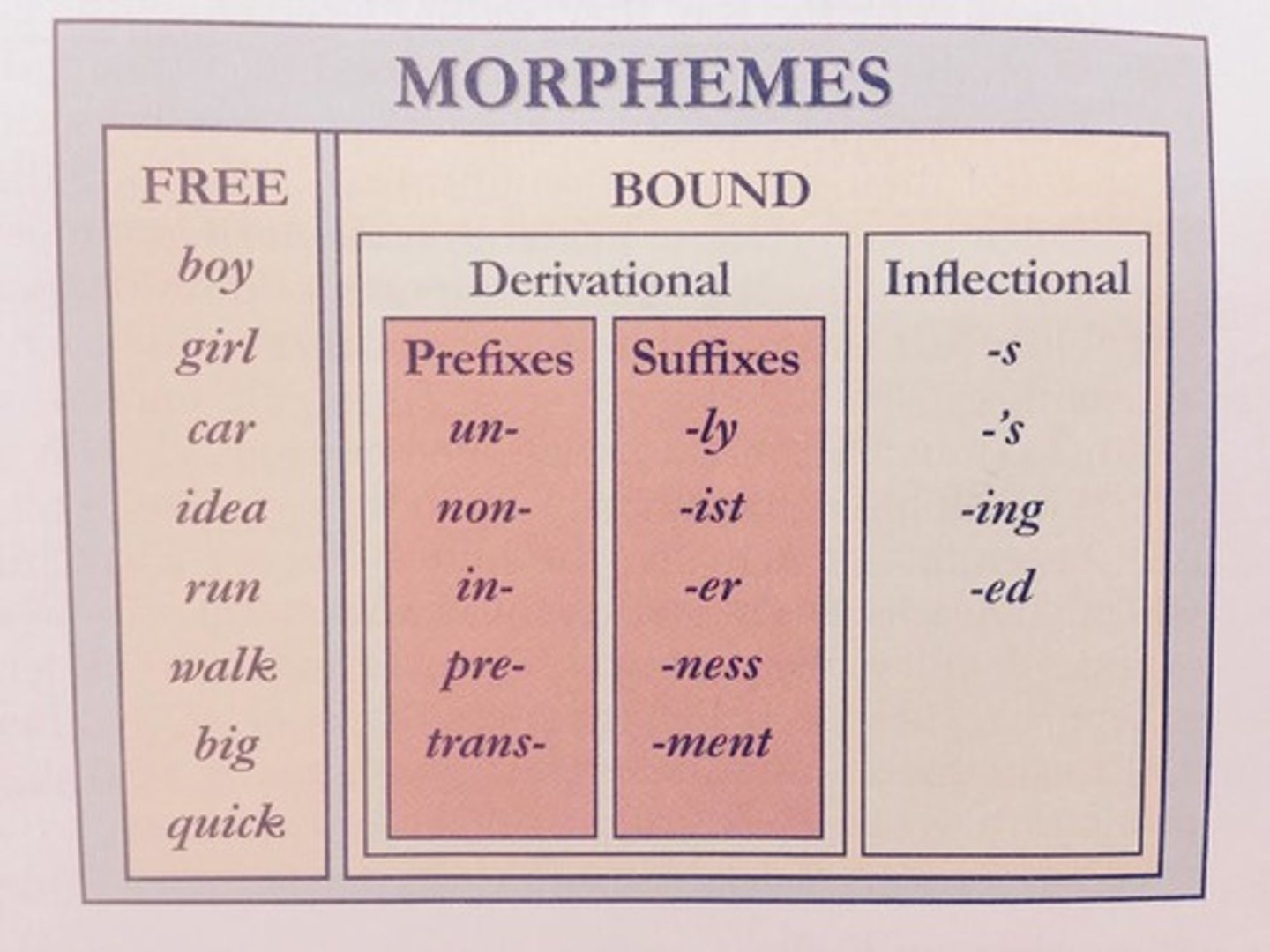 <p>The smallest units of meaning in a language.</p>