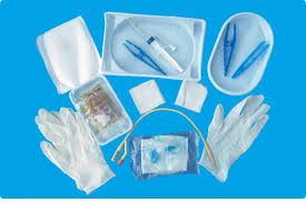 <p>Medical kits containing catheters and associated supplies for various procedures, used in accessing veins or other bodily spaces. </p>