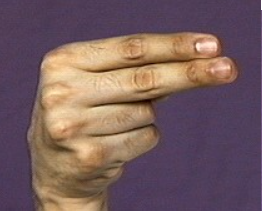 <p><strong>Another version</strong> of H has the thumb jutting up.</p>