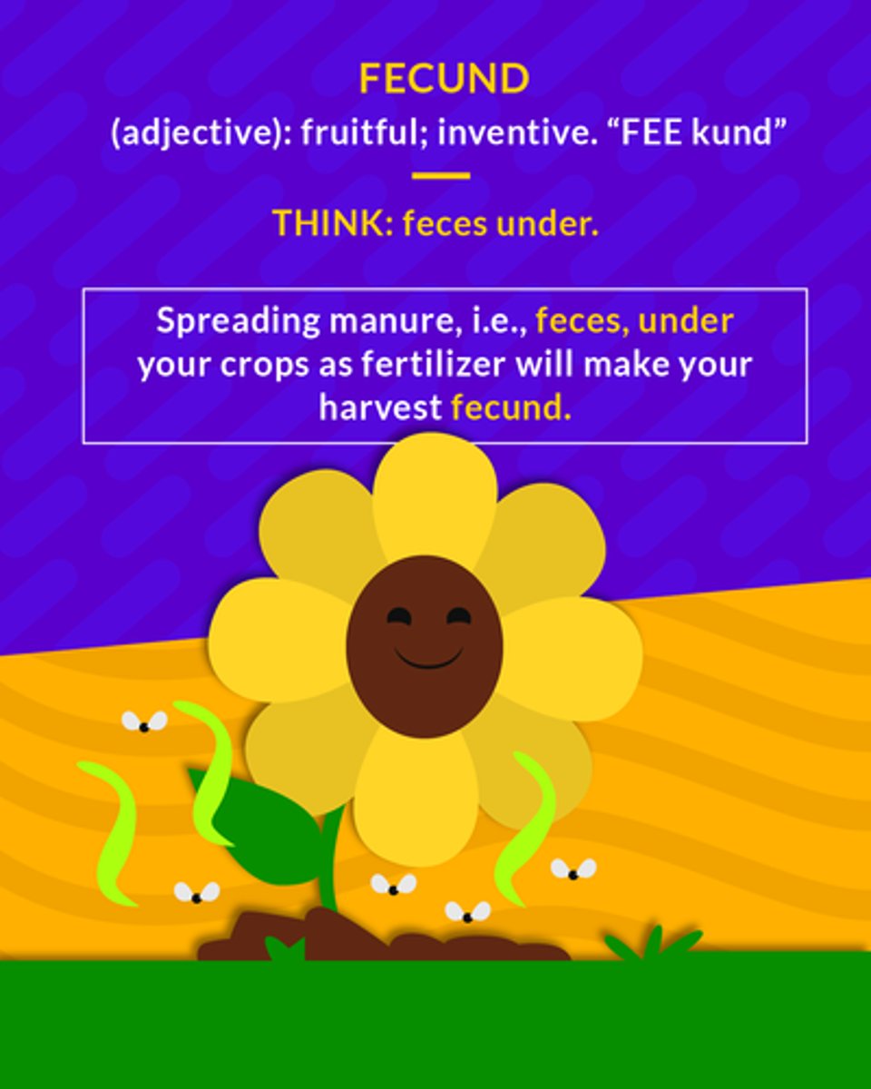 <ol><li><p>(adj.) fertile, fruitful in offspring or vegetation</p></li></ol><ol start="2"><li><p>(adj.) intellectually productive</p></li></ol><p></p>